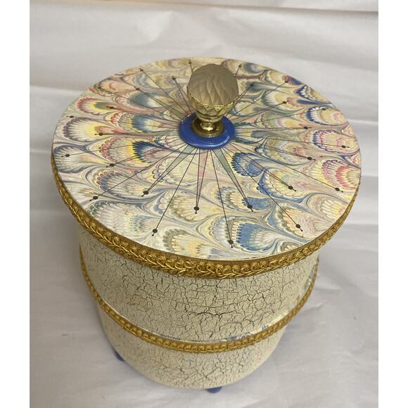 Vintage Bentwood Hollywood Regency Stacking Lidded Footed Boxes 12"T x 8.5"Dia. - Picture 7 of 8